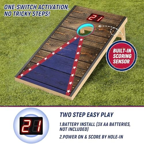 2x1ft Electronic Cornhole Board Set - Automatic Scoring Corn Hole Game for Kids & Travel - Junior Portable Size Infrared Sensing Wood Set with 8 Bags & Carry Case for Indoor & Outdoor Fun - Thumbnail 3