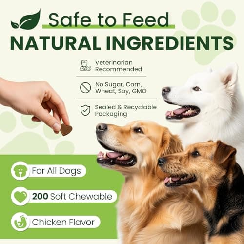 24-in-1 Dog Multivitamins Chewable, 200 Count Dog Vitamins and Supplements with Glucosamine Chondroitin Probiotics Omega-3 for Skin Coat Hip Joint Heart Liver Brain Eye Support - Chicken - Thumbnail 5