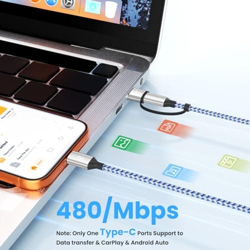 Jogrytece 6 in 1 Multiple Charging Cable, 2Pack 5Ft Multi Chargers Cord for All Devices Braided USB A/C to Dual Type C/IP Ports Universal Charger Cable for iPhone Series/Galaxy/Tablets/PS and More - Thumbnail 3