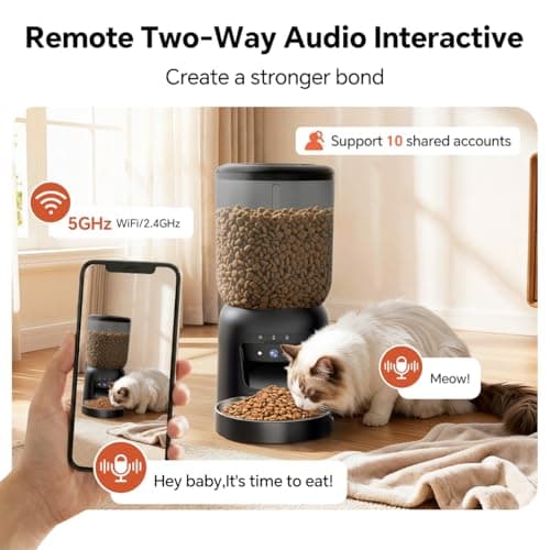 Centvicam Automatic Cat Feeder with 2K HD Camera: 5G WiFi Automatic Dog Feeder with Night Vision, Auto Cat Food Dispenser with 6L Large Food Storage for Multiple Pet, Detachable for Easy Clean -24 Cup - Thumbnail 4