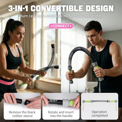 ONLYMENS 3-in-1 Ropeless Battle Ropes for Home Gym, Heavy Weighted Cordless Battle Rope Sticks (2.86lbs Each), Convertible Power Twister & Vibration Bar, Portable Workout Exercise Equipment for Cardio Training - Thumbnail 3