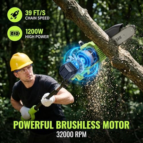 TNELTUEB 4-In-1 Cordless Pole Saw & Mini Chainsaw, 6"&8" Pole Saws For Tree Trimming with 15.6ft Extendable Pole, 180° Adjustable Angle, 1000W Brushless Motor, Electric Chainsaw with 2×4.0Ah Batteries - Thumbnail 4