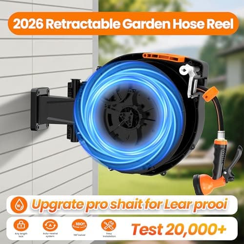 Retractable Garden Hose Reel, 1/2 in x 50 ft Wall Mounted Hose Reel Heavy Duty with 10-Function Sprayer Nozzle, Any Length Lock, Slow Return System, 180°Swivel Bracke for Large Yard Lawn Car Washing - Thumbnail 3