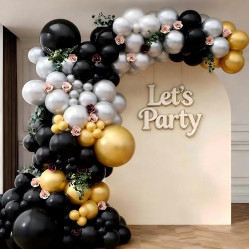 Black Gold Silver Balloon Garland Arch Kit, 143Pcs Black Gold Silver Latex Balloons for New Year 2026 Graduation Retirement Birthday Party Decoration - Image 1