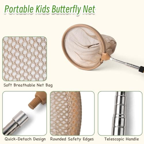 Bug Catcher for Kids, 10PCS Bug Catching Kit with Insect Cage, Butterfly Net, Magnifying Glass, Compass, Tweezers, ID Cards, Outdoor Explorer Science Kits Toys for Kids Boys and Girls Ages 3-12 - Thumbnail 5