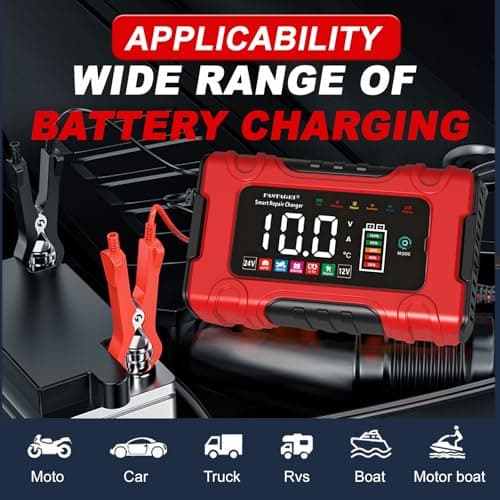 FASTAGEI LiFePO4/Lead Acid Battery Charger Smart Battery Trickle Charger 12V/24V 10A/5A Automotive Battery Maintainer Desulfator Temp Compensation for Car Truck Motorcycle Lawn Mower Marine RV - Thumbnail 5