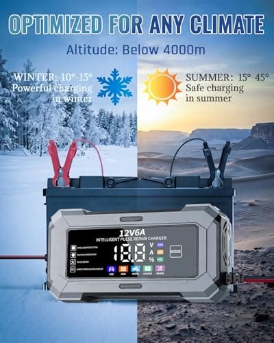 Car Battery Charger Automatic Trickle Charger and Battery Maintainer with Pulse Repair Digital Display Trickle Charger for Car Battery 12V6A Auto Battery Charger for AGM Motorcycle LiFePO4 Batteries - Thumbnail 4