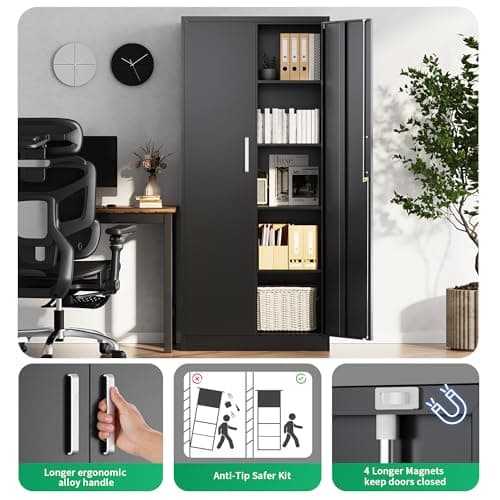 Tivostaral Metal Garage Storage Cabinet with Doors and Adjustable Shelves, 71" Tall Locker Organizer Steel Garage Cabinets, Lockable File Cabinet for Home, Office, Warehouse, Tools - Thumbnail 6