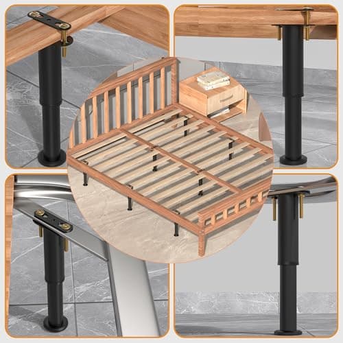 Wlrrcwdttc 4 Pcs Adjustable Height Bed Support Legs 7.08-13 inch, Bed Frame Center Support Legs for Bed Frame/Bed Center Slat/Furniture, Heavy Duty Metal Bed Replacement Legs Bed Slats Support Legs - Thumbnail 4
