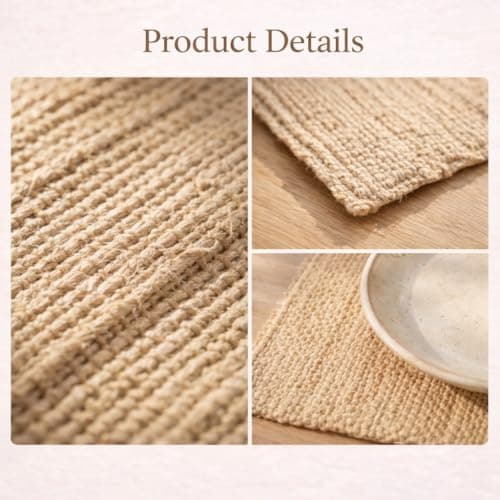 GleeNflux Handmade Ramie Placemats Set of 6, 12"x18" Eco-Friendly Natural Woven Table Mats for Dining Table, Heat-Resistant & Washable Natural Fiber Placemats for Kitchen, Farmhouse, Boho & Home Decor - Thumbnail 5