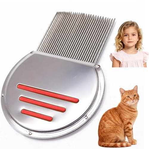 Flea Comb for Cats,Lice Comb for Kids-Stainless Steel Nit Comb Quick Results for Head Lice,Pets Human Peine Para Piojos -Thick Hair&Fine Hair (RED) - Image 1