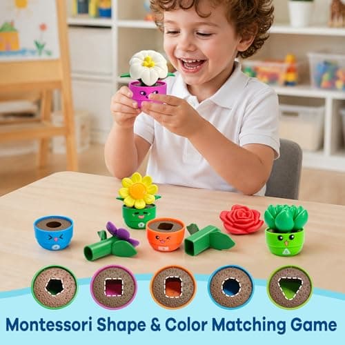 GEERAY 5 Sets Montessori Toddler Flower Garden Toys, Color Shape Sorting & Matching Game for Kids, Spring Toy Sensory Gardening Gift for 1 2 3 Year Old Girls & Boys, Preschool Classroom Learning - Thumbnail 4