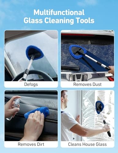 AstroAI Car Windshield Cleaner Tool, Window Cleaning Kit with 39in Car Mirror Squeegee, 4 Reusable Microfiber Pads and Extendable Handle, Blue - Thumbnail 6