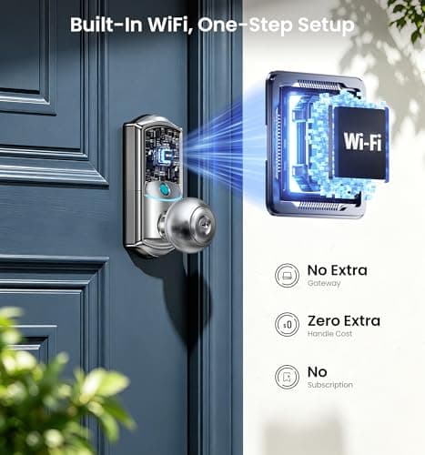 Veise VE028 Built-in Wi-Fi Smart Lock with Knob, Fingerprint Keyless Entry with Handle, App Remote & Voice Control, Electronic Digital Keypad for Front Door and Bedroom, IP65 Waterproof, Satin Nickel - Thumbnail 2