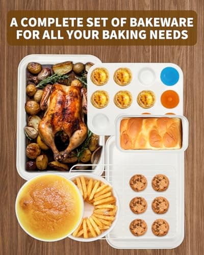Ymiton Nonstick Baking Pans Set, 19 PCS Stackable Bakeware Sets, Oven Pan Set Includes Baking Tray, Cookie Sheet, Cake Pans, Loaf Pan, Muffin Pan, Silicone Cups - Thumbnail 2