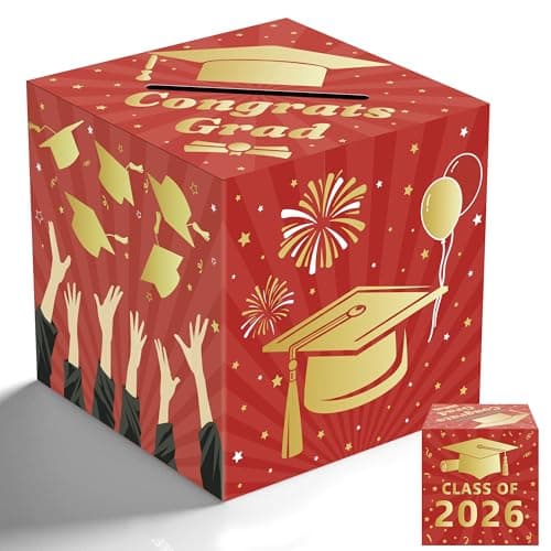 OHOME Graduation Decorations 2026 - Red Gold Graduation Card Box for Graduation Decorations Class of 2026 - Graduation Party Decorations Decor Supplies Favors,Graduation Centerpieces 2026 - Image 1