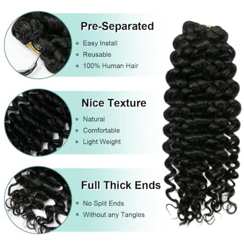 YWIGS Pre-Separated Human Crochet Hair Water Wave Crochet Human Hair Extensions Feather Crochet Human Hair 12" NC 50 Strands - Thumbnail 2