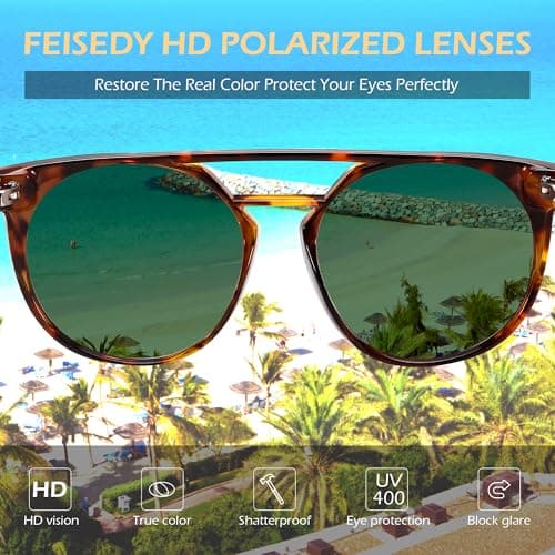 FEISEDY Women's Cat Eye Aviator Sunglasses- Polarized UV400 for Driving & Travel, Vintage Oversized Fashion B0119 Tortoise/Green - Thumbnail 5