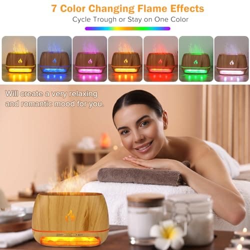 3-in-1 Ultrasonic Essential Oil Diffuser & Himalayan Salt Lamp Diffuser & 7 Colors Changing Oil Diffuser,100% Pure Himalayan Pink Salt Rock, Waterless Auto off-200ml (Wooden Grain) - Thumbnail 2