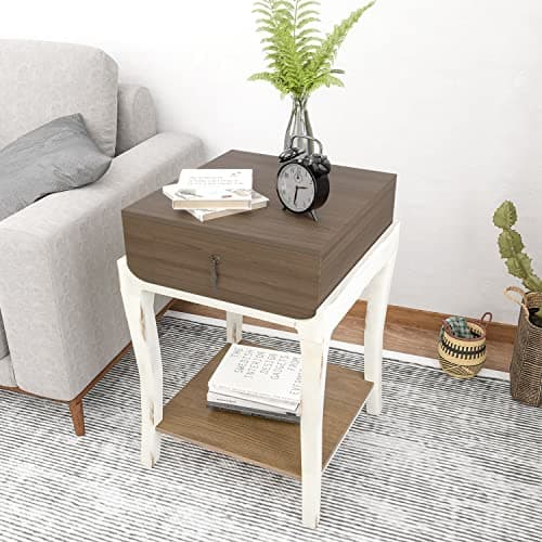 HOMPUS Wooden Nightstand with Drawer and Storage Shelf, Traditional Square Side Table, Modern Nightstand w White Bent Legs Bedside Accent End Table for Home, Office, Living Room, Bedroom - Image 1