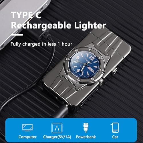 TIKIUKI Luxury Windproof Dual Arc LED Display USB Rechargeable Plasma Lighter Elegant Gift for Birthday Father's Day and Special Occasions（Black ice Blue） - Thumbnail 4