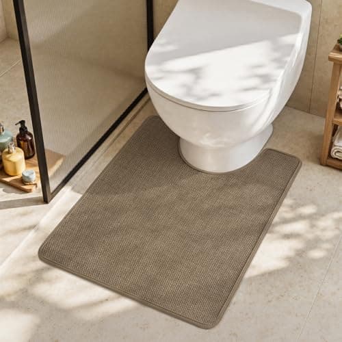 MontVoo Toilet Rugs U-Shaped, Ultra Thin Non Slip Contour Bathroom Rugs,Rubber Backing Washable Contour Bath Rugs for Toilet Mat,20''x24'',Khaki - Thumbnail 3
