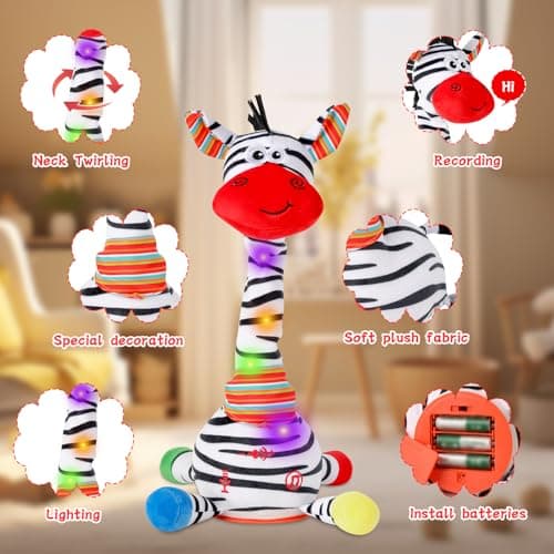 LUKETURE Dancing Talking Zebra Plush, Interactive Stuffed Animal Toy, Musical Plush with Record & Repeat, Sings 10 Songs, LED Lights - Thumbnail 4