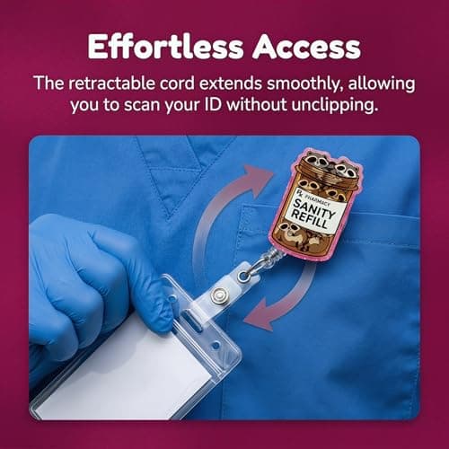 Retractable Badge Reel with Alligator Clip, Heavy Duty, Cute Funny ID Name Tag Holder for Nurses, Doctors, Teachers, and Office (Pink-Procyon lotor) - Thumbnail 6
