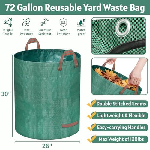 Jesosia Garden Rake for Leaves with Leaf Bag & Gloves - 65 Inch Adjustable 25 Tines Metal Rake Set with 72 Gallon Reusable Yard Waste Bags for Gardening Lawns Outdoor Camping Shrub Grass Bush - Thumbnail 4