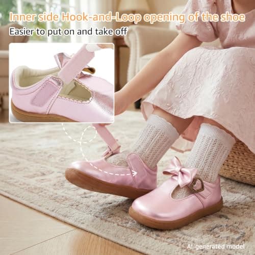 STQ Toddler Girls Dress Shoes Wide Toe Box Mary Jane Flats Ballet Wedding School Uniform Flower Ballerina Baby First Walking 6-12 12-18 Months Babies Casual with Zero Drop Pink Toddler Size 7 - Thumbnail 5