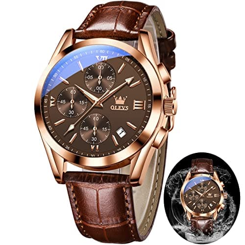 OLEVS Brown Leather Watch Chronograph Dress Water Resistant Classic Mens Watch with Leather Band Casual Analog Young Men's Wrist Watches Relojes para Hombres - Image 1