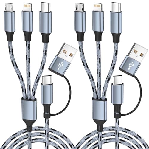Travel Essentials Multi Charging Cable(2Pack, 5FT), 5 in 1 Charging Cables for Multiple Devices, Nylon Braided Universal Phone Charger Cord USB A/C to Type C/Micro USB/IP for iPhone17-12/Phone&Pad - Image 1