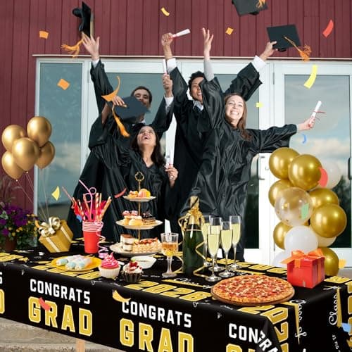 OHOME Graduation Decorations 2026 - Class of 2026 - Plastic Black Tablecloth for Graduation Party Decorations - Class of 2026 Decorations Party Favors Supplies Banner,2 Pack - Thumbnail 5