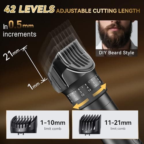 Beard Trimmer for Men - 42 Adjustable Length Settings Hair Clippers, Professional Body Hair Trimmer for Men Precision Facial Hair Trimming IPX6 Waterproof Nose Trimmers LED Display Mustache Trimmers - Thumbnail 2