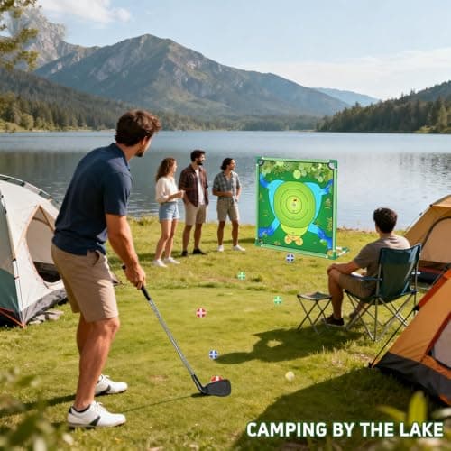 VQRZG Golf Chipping Game – Portable Yard Practice Set, Indoor & Outdoor Lawn Play for Adults and Family, Backyard, Beach, Office Party, Golf Gifts for Men (Chipping Game+2 Golf Clubs) - Thumbnail 3