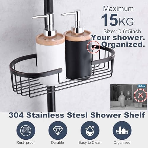 SonTiy 12 Inch Rainfall Shower System with Handheld Spray, High Pressure Rain Shower Head with Jet Spray, Luxury Bathroom Shower Fixtures with Adjustable Slide Bar & Shower Caddy, Oil Rubbed Bronze - Thumbnail 5