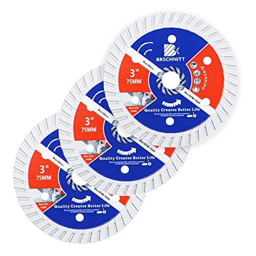 BRSCHNITT Diamond Blade for Concrete Masonry,3pcs 3 Inch (75mm) with Arbor 3/8-Inch (10mm) Dry/Wet Continuous Rim Diamond Cutting Disc for Granite Marble Stone Hard Concrete Reinforced Concrete - Image 1