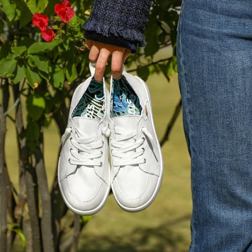 STQ Slip on Sneakers for Women Casual Shoes Canvas Tennis Classic Shoes Machine Washable White Monstera Size 7 - Thumbnail 3