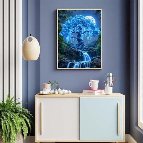 ijbnhd Tree of Life Diamond Art Kits for Adults, Tree of Life Diamond Painting Kits for Beginners, Round Full Drill Blue Scene Gem Art Crafts for Home Decor 12x16 inch - Thumbnail 4