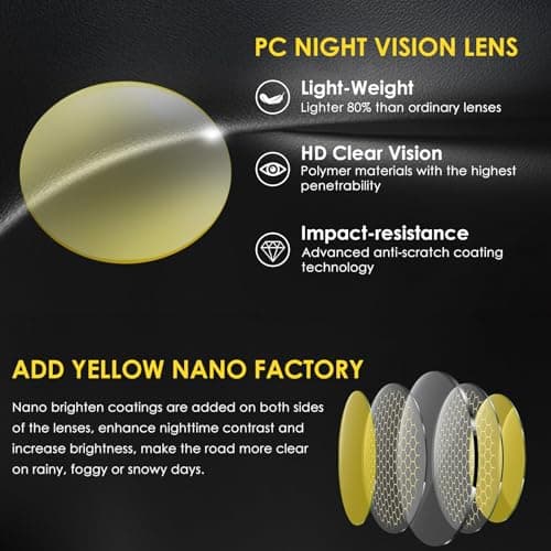 Chiccool Night Driving Glasses Fit Over for Men Women, Anti Glare Polarized Night Vision Driving Glasses, Wrap Around HD Yellow Lens Sunglasses - Thumbnail 5
