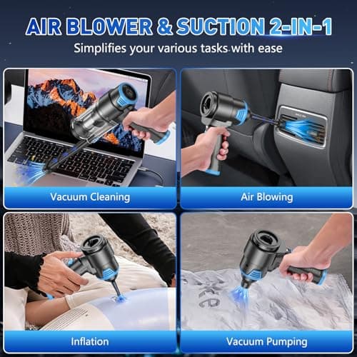 KMM Handheld Car Vacuum Cleaner, 16000PA Air Duster & Vacuum Cleaner, 120W High Power Hand Held Vacuum Cordless, Portable Vacuum Rechargeable with Multi-Nozzles & LED Light for Car, Home, Pet, Office - Thumbnail 3