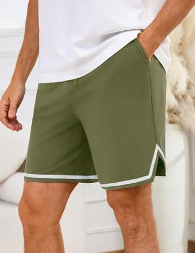 Marvmys Men's Cotton Pajama Shorts Soft gym Bottoms Elastic Waist Loungewear Lounge Shorts with Pockets Army Green 3XL - Thumbnail 4