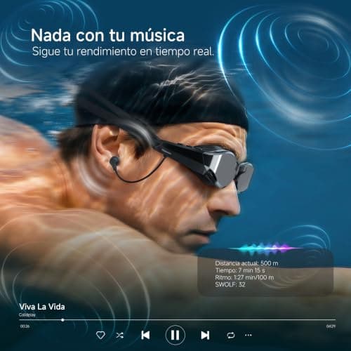 SollaWave AI Music Smart Goggles Swimming Headphones, Real-Time Voice Feedback + 4GB MP3 Player, 9-Axis Motion Tracking Swimming Earbuds, IP68 Waterproof Headphones for Swimming with App & AI Analysis - Thumbnail 4