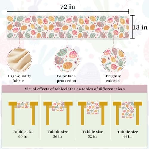 Oeyliz Easter Table Runner Easter Egg Table Runners Kitchen Dining Table Decoration 13x72 Inches Spring Table Runners Table Decoration for Home Party Decor - Thumbnail 4