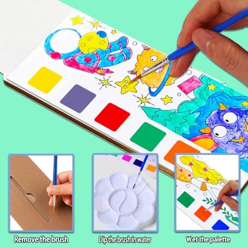 JUNQIU 5Pack Water Color Paint Sets for Kids, Paint With Water Books for Kids Ages 4-8, Pocket Watercolor Painting Book, Arts and Crafts Kit Easter Basket Stuffers For Girls Boys - Thumbnail 2