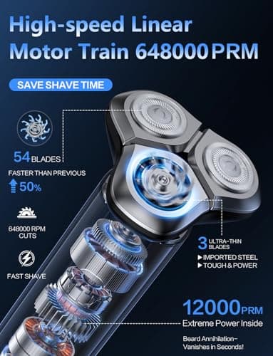 Electric Razor for Men, 4D Floating Rotary Razor, Wet & Dry Waterproof IPX7, USB-C Fast Charging, LED Display, Adaptive Speed Control, Low Noise Cordless Electric Razor with Travel Lock - Thumbnail 4