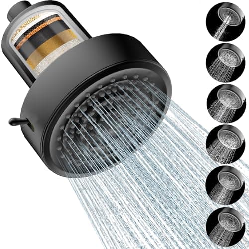 Filtered Shower head for Healthier Hair & Skin – Removes Chlorine & Heavy Metals,High Pressure 6 Mode Settings Shower Head Filter for Hard Water (Matte Balck) - Image 1