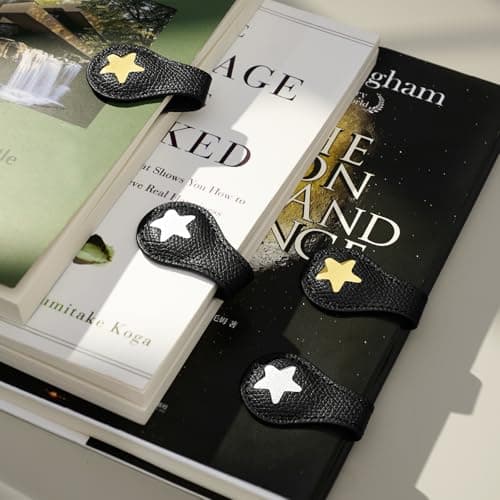 2Pcs Magnetic Leather Bookmarks with Gift Box, Magnetic Pen Holder Book Marks Clip Gift for Book Lover Readers Men Women Teachers Students, Star (Black+Black) - Thumbnail 5