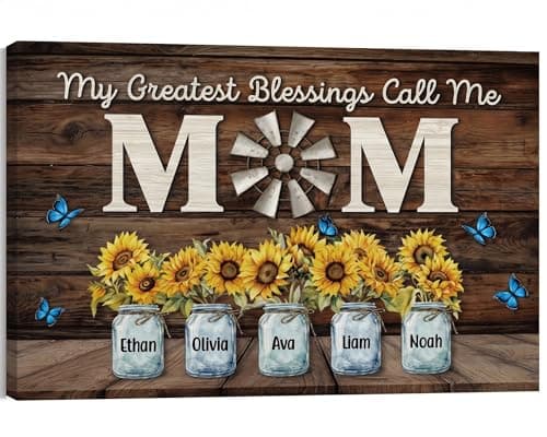 Personalized Mothers Day Canvas, Custom Mom Canvas Wall Art with Family Names, Mothers Day Birthday Gifts For Mama Wife From Daughter Son Husband - Image 1