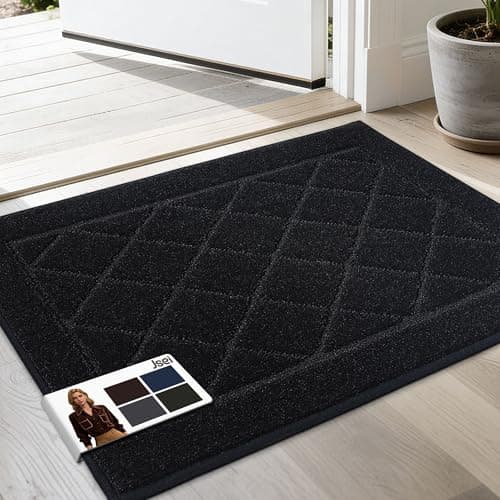 JSEI Dirt Trapper Door Mat 20"x32", Non-Slip Washable Entryway Mats, Dog Door Mat, Stain Resistant and Absorbent Floor Mats, Low Profile Welcome Mat for Front Back Door, Black